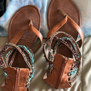 Coconut brand sandal size 10 zipper back foot sw beads around ankles used